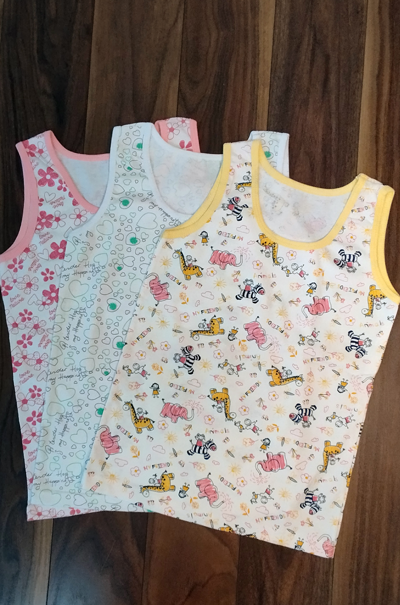 Майка детская с рисунком, хлопок (цвета в ассортименте)