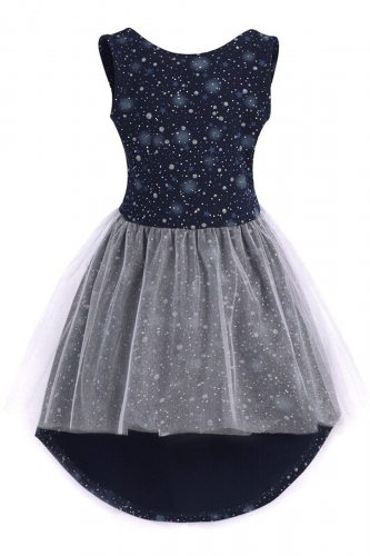Платье АПРЕЛЬ #916588Звездное небо на темно-синем с глиттером+серебро