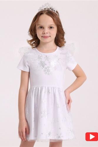 Платье АПРЕЛЬ #943949Белый+снежинки серебряная фольга на белом
