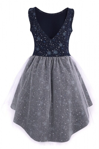 Платье АПРЕЛЬ #916588Звездное небо на темно-синем с глиттером+серебро
