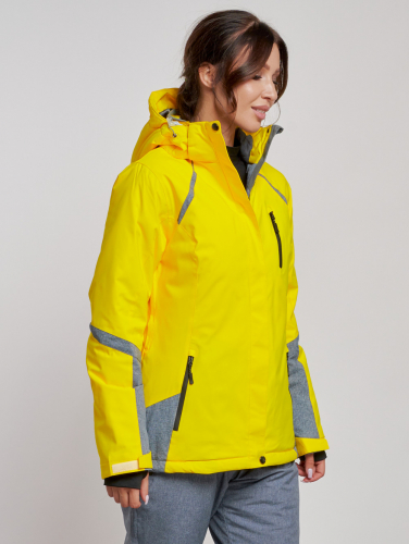 Горнолыжная куртка женская зимняя желтого цвета 2316J