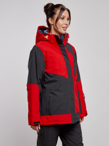 Горнолыжная куртка женская зимняя большого размера красного цвета 23661Kr