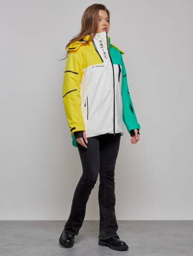 Горнолыжная куртка женская зимняя желтого цвета 2322J