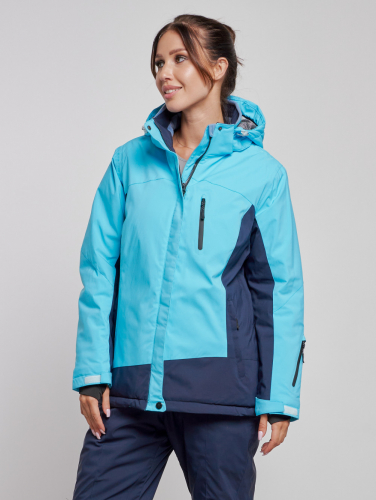 Горнолыжная куртка женская зимняя большого размера голубого цвета 3960Gl