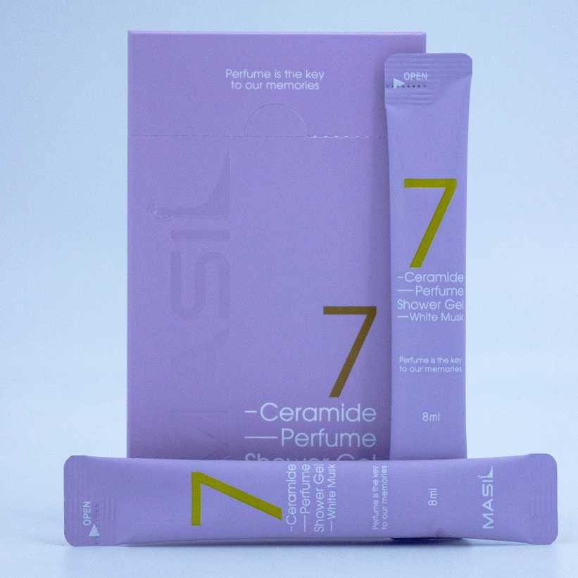 MASIL 7 CERAMIDE PERFUME SHOWER GEL STICK POUCH (WHITE MUSK) Парфюмированный гель для душа с керамидами и ароматом белого мускуса 20*8мл