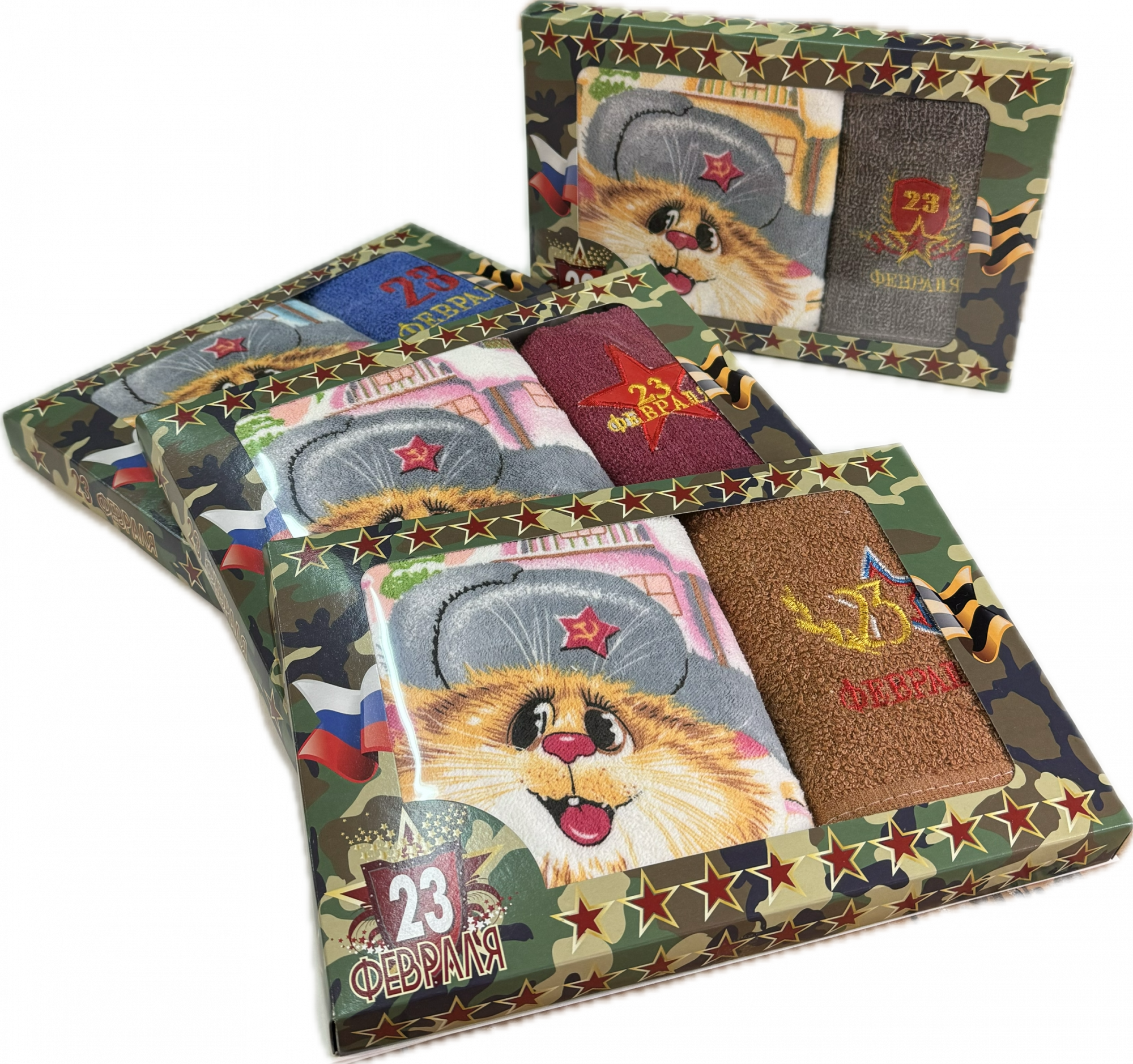 Набор полотенце микрофибра и махровое КОТ ПАТРИОТ 23 ФЕВРАЛЯ 2 пр р-р 35х75 и 30х70