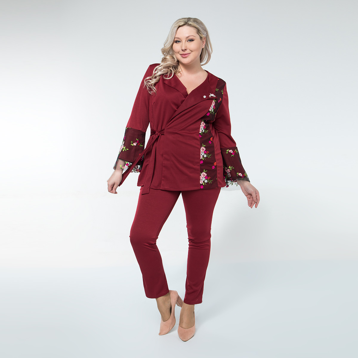 ст. цена1400руб.! Костюм, трикотаж, туника, брюки, бордовый