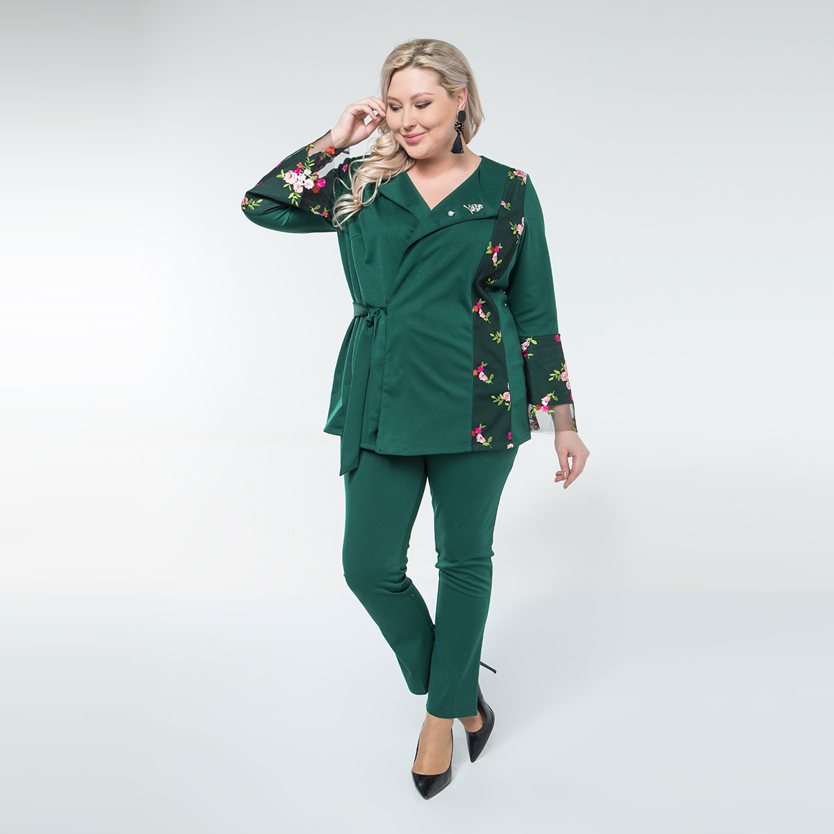 ст. цена1400руб.! Костюм, трикотаж, туника, брюки, зеленый