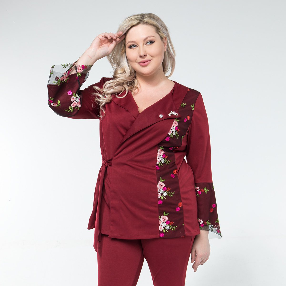 ст. цена1400руб.! Костюм, трикотаж, туника, брюки, бордовый