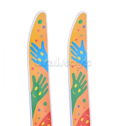 Игровые лыжи «Лыжики-пыжики» Ручки (игрушка детская) 75/75 см, крепление мягкое пластиковое, с палками стеклопластик (в сетке)