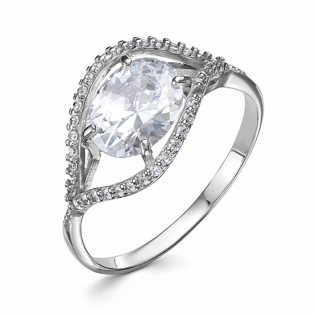 Кольцо с фианитом родированное серебро 925*