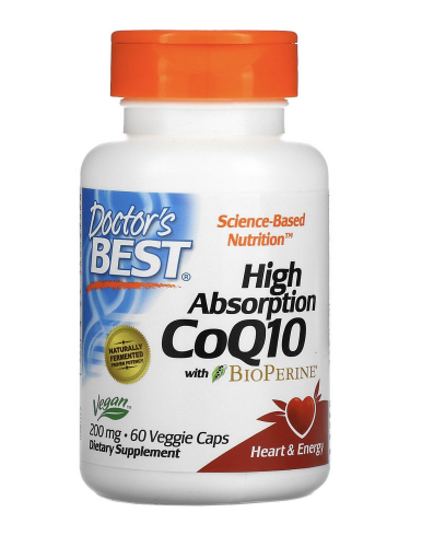 Doctor's Best, коэнзим Q10 с высокой степенью усвояемости, с BioPerine, 200 мг, вегетарианские капсулы