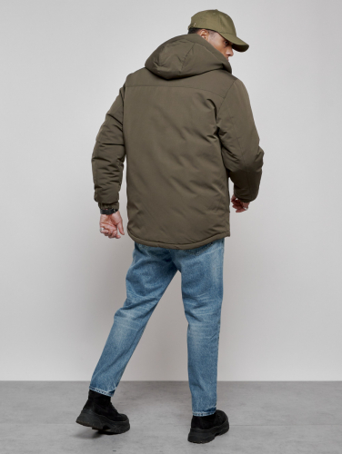 Куртка мужская зимняя с капюшоном молодежная цвета хаки 88917Kh
