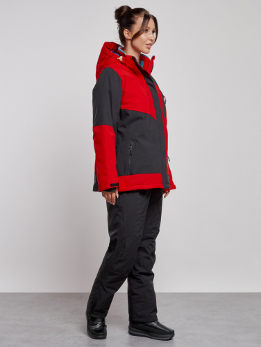 Горнолыжный костюм женский большого размера зимний красного цвета 02366Kr