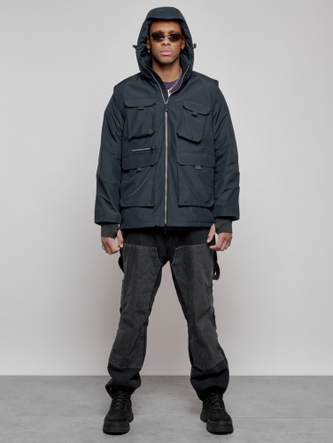 Куртка - жилетка трансформер 2 в 1 мужская зимняя темно-синего цвета 2409TS