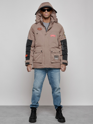Куртка мужская зимняя с капюшоном молодежная коричневого цвета 88906K