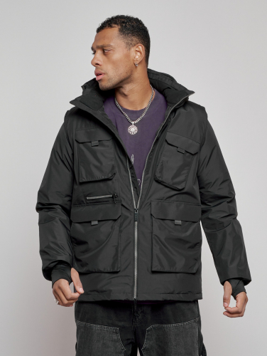 Куртка - жилетка трансформер 2 в 1 мужская зимняя черного цвета 2409Ch
