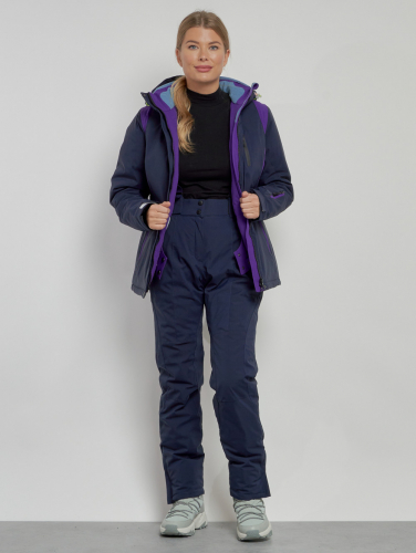 Горнолыжный костюм женский зимний темно-синего цвета 02305TS