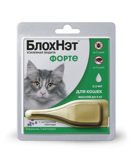 Астрафарм БлохНэт Форте Биокапли на холку против клещей и блох для кошек до 5 кг, 0,5 мл
