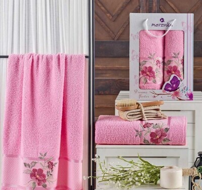 Набор полотенец махровых Dreams Flower Merzuka 2 предмета 50*90+70*140, розовый (арт.10677, 10678)