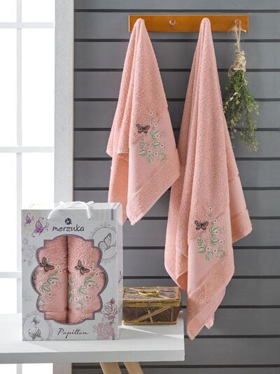 Набор полотенец махровых Papillon Merzuka 2 предмета 50*90+70*140, персиковый (арт.10169,10170)