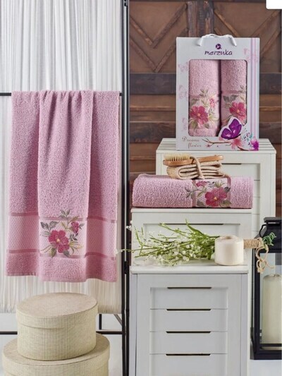Набор полотенец махровых Dreams Flower Merzuka 2 предмета 50*90+70*140, светло-розовый (арт.10677, 10678)