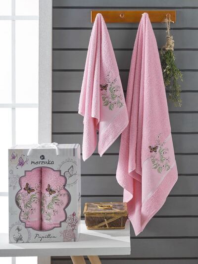 Набор полотенец махровых Papillon Merzuka 2 предмета 50*90+70*140, розовый (арт.10169,10170)