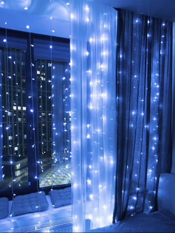 Гирлянда шторы синий цвет 3х2м