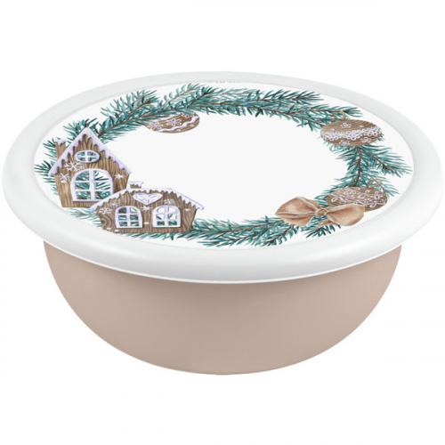 Миска пластиковая 2,1л с крышкой Modena с декором (бежевый)