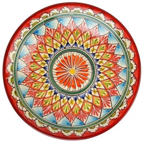 Тарелка плоская 28см красная Риштанская Керамика