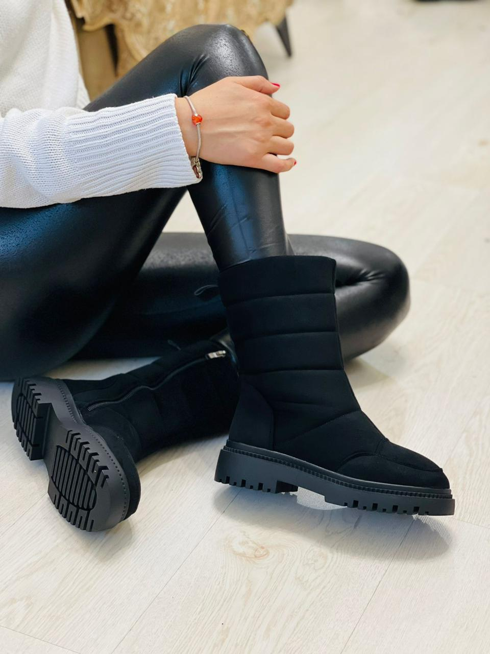 Aborino T-E190-5-МП/Z Полусапожки женские чер иск велюр, подклад иск мех