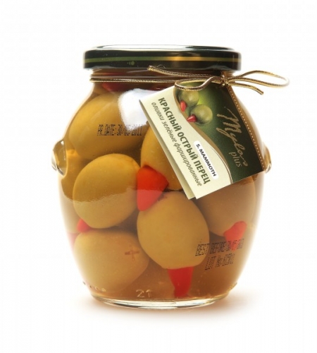 Оливки Зелёные S.MAMMOTH с красным острым перцем (91-100)