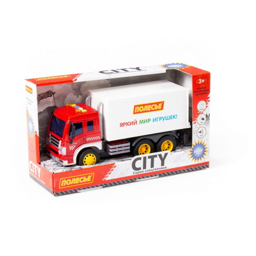 Сити - Автомобиль - фургон инерционный ( со светом и звуком ) ( красно-белый ) ( в коробке )
