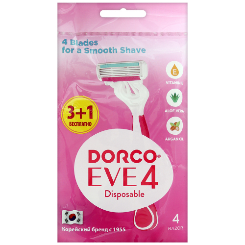 Dorco Eve 4 Одноразовые станки для бритья женские с 4 лезвиями 4шт. (3+1 в подарок)
