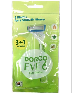 Dorco Eve 6 Одноразовые станки для бритья женские с 6 лезвиями 4шт. (3+1 в подарок)