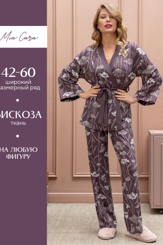 Комплект жен: куртка пижамная, брюки пижамные Mia Cara AW22WJ360B Rosa Del Te сухоцветы