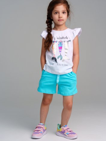 1002 р  1128 р    Комплект трикотажный для девочек: фуфайка (футболка), шорты