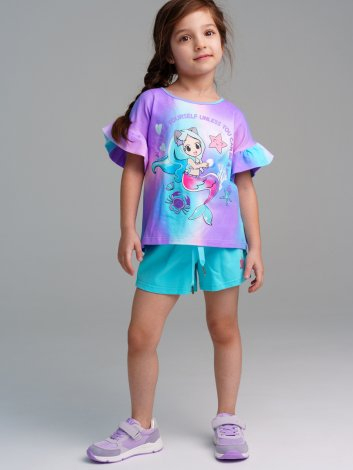 826 р  1240 р     Комплект трикотажный для девочек: фуфайка (футболка), шорты