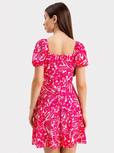 Платье женское ярко-розовое с принтом в виде цветов