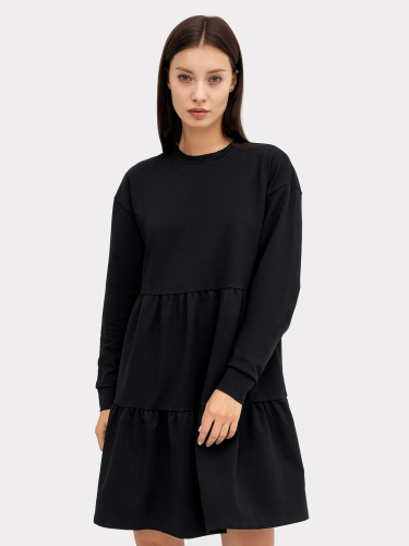 Свободное многоярусное платье мини черного цвета