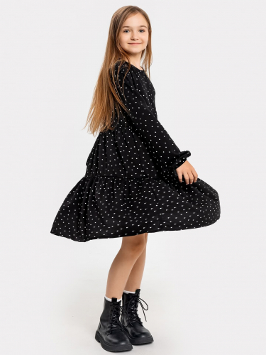 Платье для девочек из вискозы черное в горошек