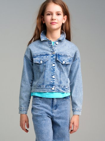  1446 р2595 р   Куртка текстильная джинсовая для девочек