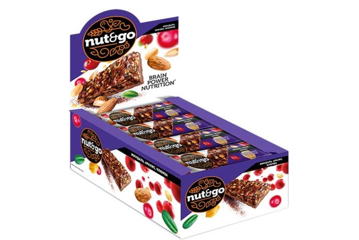 «Nut&Go», батончик Миндаль, арахис, клюква, 50 г (упаковка 18 шт)