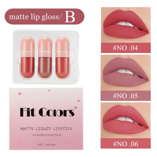Копии Набор жидких матовых блесков для губ Fit Colors Matte Liquid Lipstick 3шт*4ml B