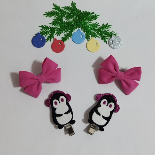 Подарок для девочки: пингвины и бантики фуксия 7см