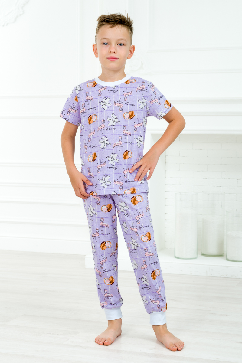 Пижама детская из футболки и брюк из кулирки Фламинго