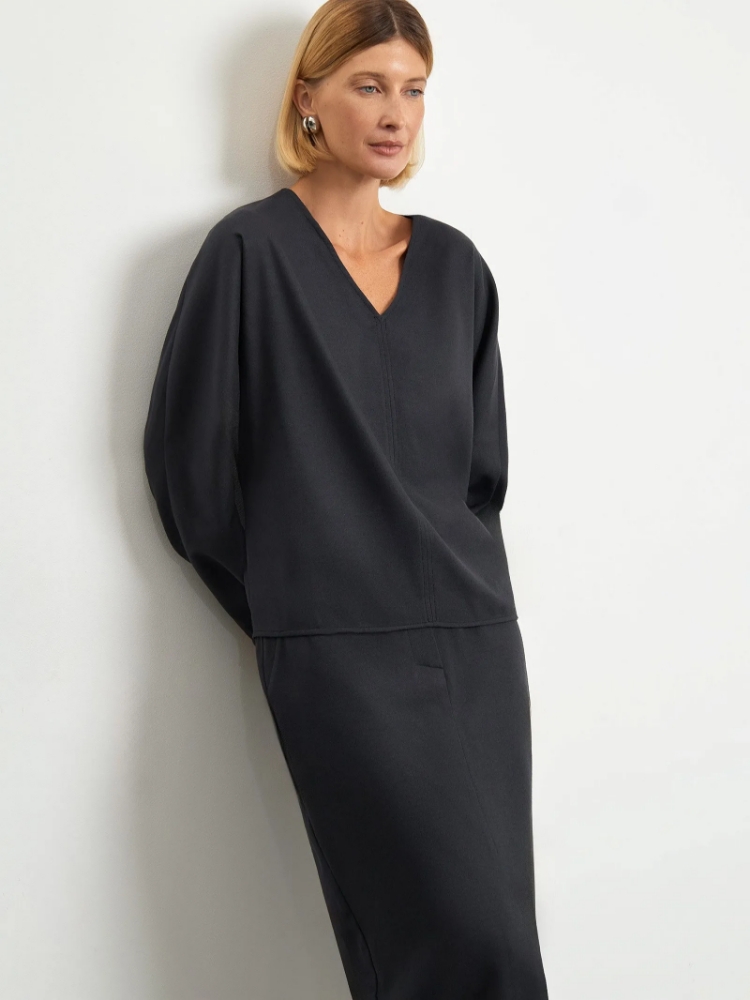 Блузка c V-образным вырезом из тенсела ,
60% вискоза, 37% полиэстер, 3% эластан ,