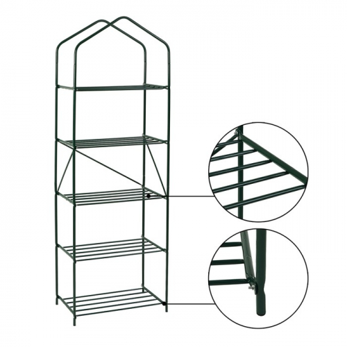 Стеллаж для рассады, 5 полок, 190 × 65 × 40 см, металлический каркас d = 16 мм, без чехла, разборный