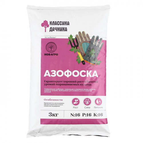 Удобрение минеральное Азофоска Нов-Агро (нитроаммофоска),  3 кг