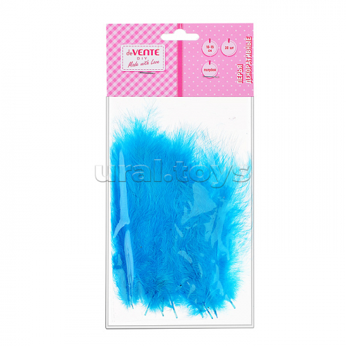 Перья декоративные натуральные индюшиные, размер 10-15 см, 30 шт, голубые, в пластиковом пакете с блистерным подвесом